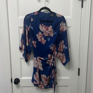 Lulu’s light weight blue floral dress with waist belt